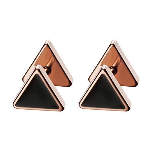 Flongo Ohrstecker, 8mm Edelstahl Gestüt Stecker Ohrringe Ohrstecker Tunnel Illusion verjüngt Cheater Faux Fake Dreieck Triangel Ohrstecker Rose Gold Schwarz Charm Charme Herren, Damen Ohrschmuck von Flongo