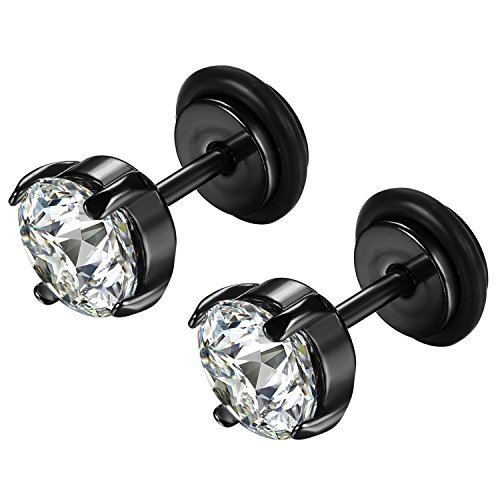 Flongo Ohrstecker Knopf Ohrringe Silber Schwarz Gold Rund Zirkonia Gestüt Stecker Fakeplugs Fake Plug Tragus Piercing Stud Tunnel Ohrpiercing Ohrschmuck Herren, Damen von Flongo