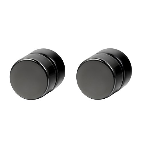 Flongo Magnet Ohrringe schwarz 6mm Edelstahl Herren Ohrstecker magnetisch fake plug tunnel stud magnetic earrings Damen kein Loch ohne Loch Ohrschmuck von Flongo