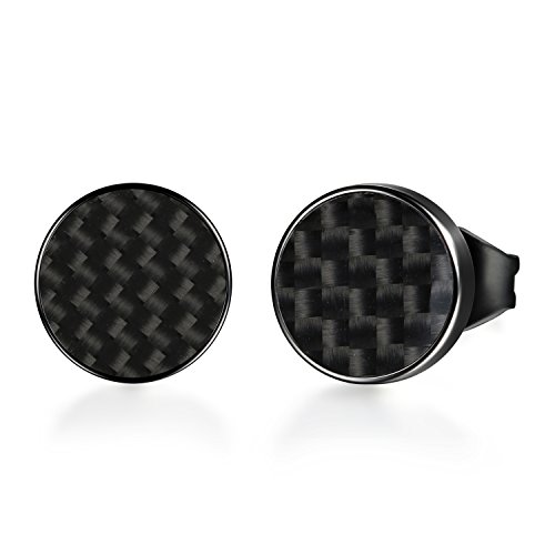 Flongo Ohrstecker Ohrringe Kohlefaser, 10mm Edelstahl Gestüt Stecker Kohlenstoff Carbon Fiber Kohlefaser Ohrringe Ohrhänger Schwarz Taper Fake Plug Tunnel Ohrstecker Herren Damen von Flongo