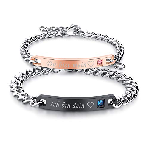 Flongo Paar Armbänder EIN Paar Edelstahl-Armbänder mit Zirkonia Textgravur Liebesschwüre Rose Gold + schwarz Partnerarmbänder Love-Schmuck Geschenke für Valentinstag Geburtstage Jahrestage Flongo Paar Armbänder EIN Paar Edelstahl-Armbänder mit Zirkonia Textgravur Liebesschwüre Rose Gold + schwarz Partnerarmbänder Love-Schmuck Geschenke für Valentinstag Geburtstage Jahrestage von Flongo