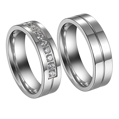 Flongo Paar Ringe Ehering Band Ring Partnerring Valentine Valentinstag Hochzeit Engagement Verlobungsringe für Frauen Männer Herren Damen Silber von Flongo