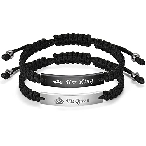 Flongo Pärchen Armband Partnerarmbänder für 2 Paar Armkette Rose Gold Schwarz Silber mit King Queen Gravur Männer,Frauen Geschenkideen von Flongo