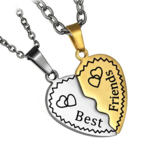 Flongo BFF kette für 2 Puzzle freundschaftskette beste freunde geschenke Edelstahl Halskette Herz gold silber mit Gravur best friends günstig Geschenk für Freundin Tochter Mädchen von Flongo