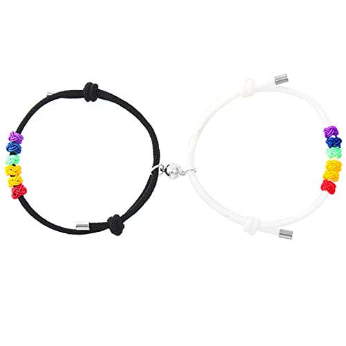 Flongo Partner Armbänder LGBT Armband Regenbogen Streifen Gay Pride Schwul Homosexual Homosexuell mit Pärchen Magnet Anhänger Herren,Damen Accessoires Seil Weiß von Flongo