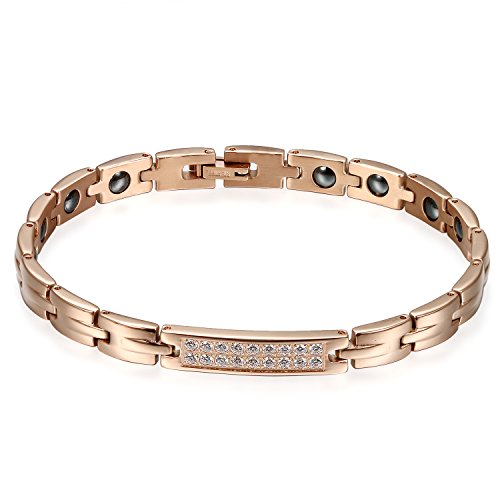 Flongo Partner Armband, Edelstahl Magnet Armband Therapie Kugel Zirkon Zirkonia Armreif Magnetarmband Partnerarmbänder Rose Gold Gesundheit Paar Set Geschenk Damen, Herren von Flongo