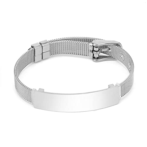 Flongo Partnerarmbänder Freundschaftsarmbänder BFF Ketten für 2 Damen Herren Armband Armreif Armkette Meshband kostenlose Personalisierte Wunschgravur Silber von Flongo