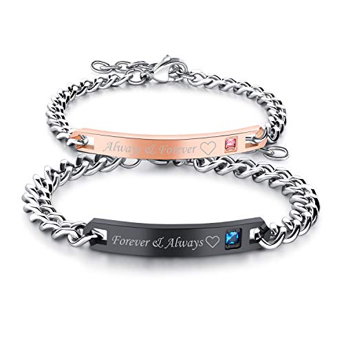 Flongo Paar Armbänder EIN Paar Edelstahl-Armbänder mit Zirkonia Textgravur Liebesschwüre Rose Gold + schwarz Partnerarmbänder Love-Schmuck Geschenke für Valentinstag Geburtstage Jahrestage Flongo Paar Armbänder EIN Paar Edelstahl-Armbänder mit Zirkonia Textgravur Liebesschwüre Rose Gold + schwarz Partnerarmbänder Love-Schmuck Geschenke für Valentinstag Geburtstage Jahrestage von Flongo