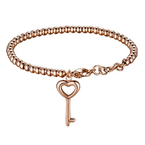 Flongo Partnerarmband BFF Ketten Freundschaftsarmband für 2 Pärchen Paar Armbänder Armreif Armkette Schloss mit Schlüssel für Männer, Frauen Geschenkideen Rosegold von Flongo