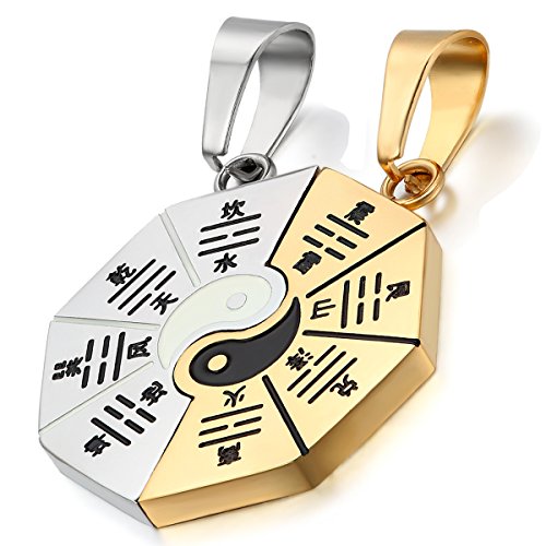 Flongo Partnerhalsktten Partneranhänger Freundschaftsketten, 2 Stück Edelstahl Anhänger Halskette Silber Schwarz Gold Tai Chi Yin und Yang Lieben Valentine Paar Set Herren Damen mit Kette von Flongo
