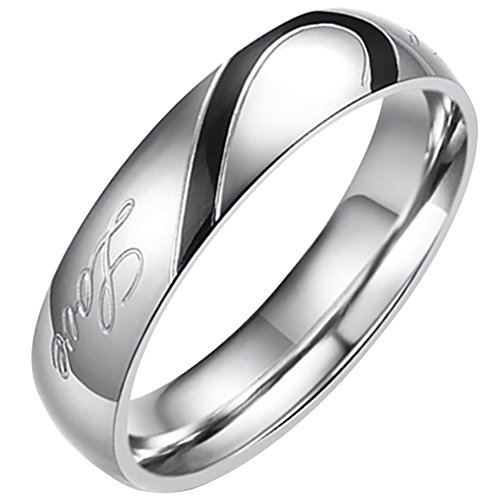 Flongo Partnerringe Damenring Herrenring Ring Edelstahl Band Ring Silber Valentine Paar Ringe Verlobung Engagement Verlobungsringe Hochzeit mit Real Love Gravur Herz Herren 63MM von Flongo