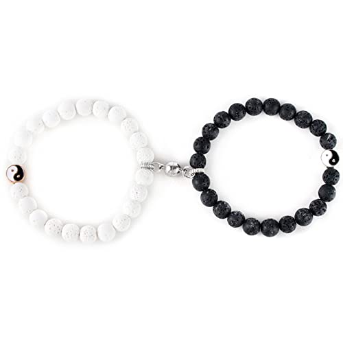 Flongo Perlen Armband Partnerarmband BFF Armbänder, Freundschaftsarmband für 2 Armreif Damen Herren Tai Chi Yin und Yang Kugel A von Flongo