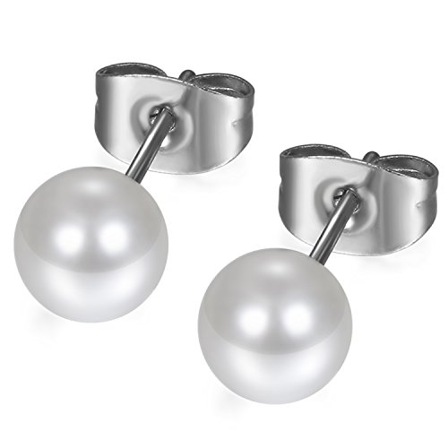 Flongo Perlen Ohrstecker 4mm weiß Edelstahl Faux Perle Kugel Gestüt Stecker Steckerverschluss Stud Ohrringe hypoallergen Starter Set für Damen Herren Mädchen Jungen von Flongo