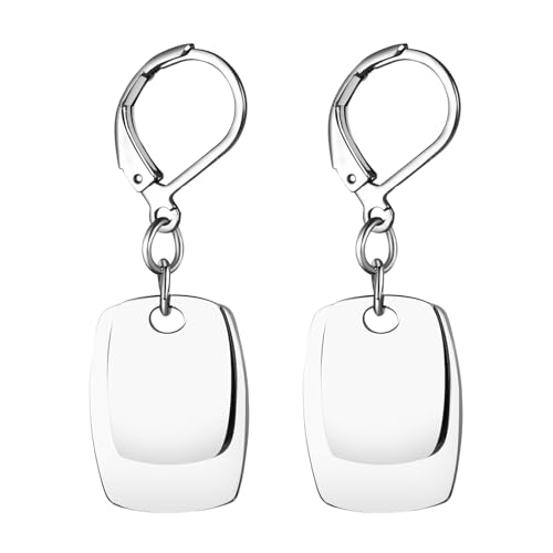 Flongo Personalisierte Ohrringe Gravur für Damen: Edelstahl Geometrische Hängeohrringe Silber - Rechteckig 3,9cm - Beidseitig Gravierbar - Geschenk für Partner Freunde - Mit Namen Datum Text von Flongo