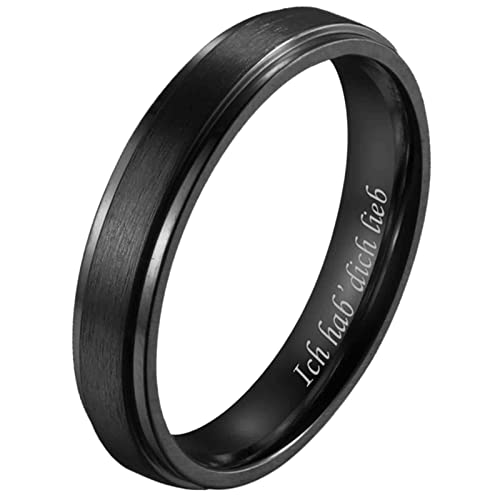 Flongo Personalisierte Paar Ringe mit Gravur Ich hab Dich lieb 6mm Damenring Herrenring aus Titan matt Gebürstet Bandring Partnerringe zu Valentine Verlobung Engagement Hochzeit Schwarz von Flongo