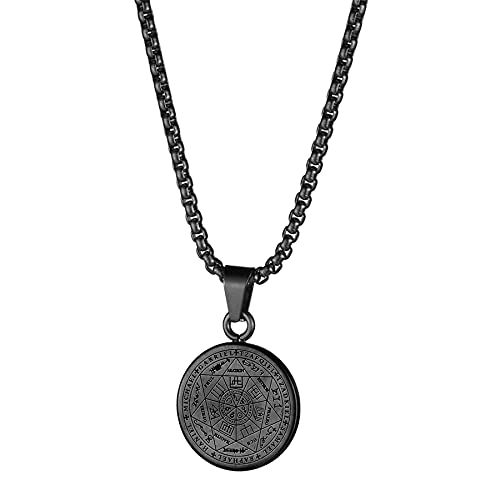 Flongo Rosenkranz Herren Anhänger Männer Kette Halskette Schwarz Bibel Siegel der 7 Erzengel Seven Archangels Statement Medallion von Flongo