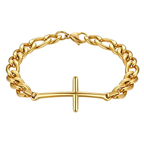 Flongo Rosenkranz Herren Armband Damen Armkette Kette Armreif Gold Golden mit Kreuz von Flongo