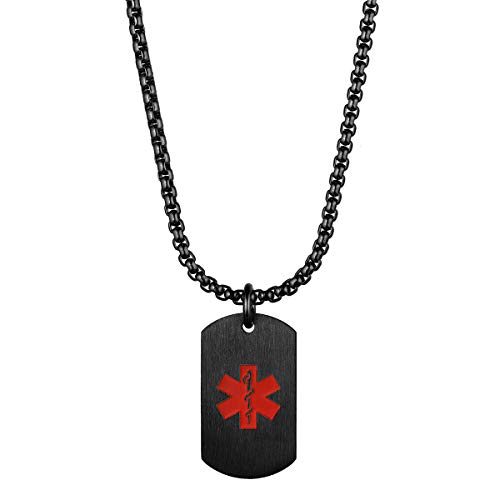 Flongo SOS Notfall Medical Alert ID Herrenkette Männer Anhänger Kette Halskette Schwarz Kostenlose Gravur Dog Tag Personalisierte Medizinische Marke Militärische Erkennungsmarke von Flongo