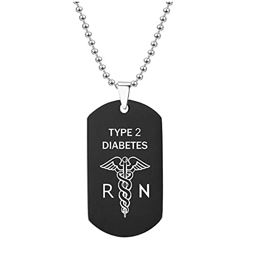 Flongo SOS Notfall Medical Alert ID Marke Herrenkette Männer Anhänger Halskette Schwarz Kette Personalisierte Gravur Medizinische Erkennungsmarke Type 2 Diabetes von Flongo