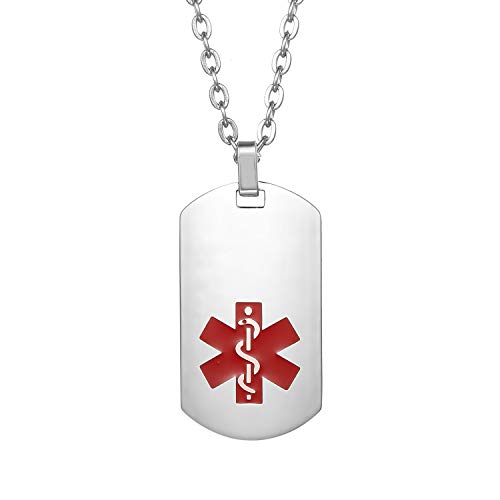 Flongo SOS Notfall Medical Alert ID Marke Herrenkette Männer Anhänger Halskette Silber Kette Dog Tag Personalisierte Gravur Medizinische Marke Militärische Erkennungsmarke von Flongo