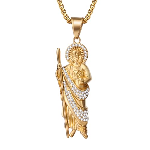 Flongo Saint Jude Anhänger Halskette: Gold St.Jude Edelstahl mit Zirkonia Kette heilige Judas Katholische Schmuck Religiöse Schutz Amulett Halloween Weihnachten Geschenke für Herren Damen Unisex Flongo Saint Jude Anhänger Halskette: Gold St.Jude Edelstahl mit Zirkonia Kette heilige Judas Katholische Schmuck Religiöse Schutz Amulett Halloween Weihnachten Geschenke für Herren Damen Unisex von Flongo