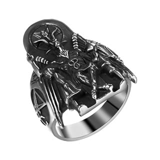 Flongo Satanische Ziege Ring Herren: Edelstahl Baphomet Ziegenkopf Luzifer Gotischer Okkult Amulett Schmuck Satan Teufelssymbol Einzigartiges Geschenk für Männer Größe 65 von Flongo