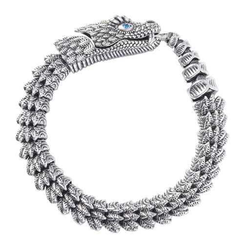 Flongo Schlange Gotik Armband für Herren: Wikinger Edelstahl Flexibel biegbar Ouroboros Armband mit Gold Hörner Schlangenkette Schlangenarmband Punk Bully Vintage Mystery Armkette Armreif Silber von Flongo