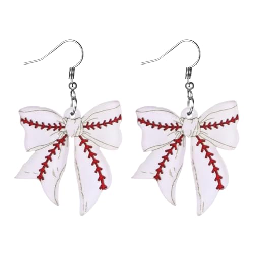 Flongo Schleife Rugby Ohrhänger für Damen: 3 Stück 925 Silber Nadel Hypoallergen - Sport Hängeohrringe 5,8cm - Acryl American Football - Sportschmuck für Teenager Tochter - Geschenk Sportlerinnen von Flongo