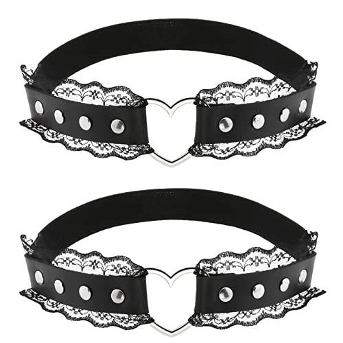 Flongo Sexy Choker Beingeschirr Strumpfband Oberschenkel Ring Gürtel, Tattoo Leder Halsband Lederhalsband, Elastisch mit Herz Spitze von Flongo