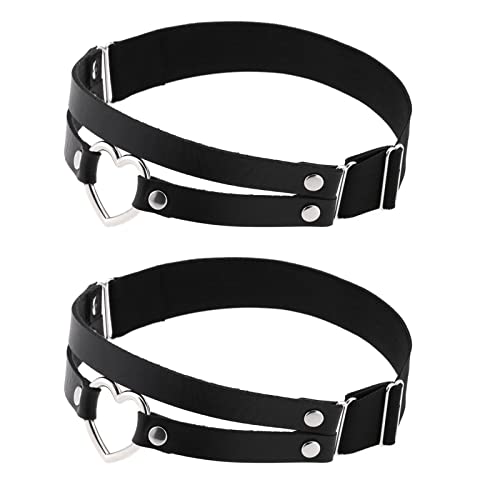 Flongo Sexy Choker Beingeschirr Strumpfband Oberschenkel Ring Gürtel, Tattoo Leder Halsband Lederhalsband, Elastisch mit Herz von Flongo