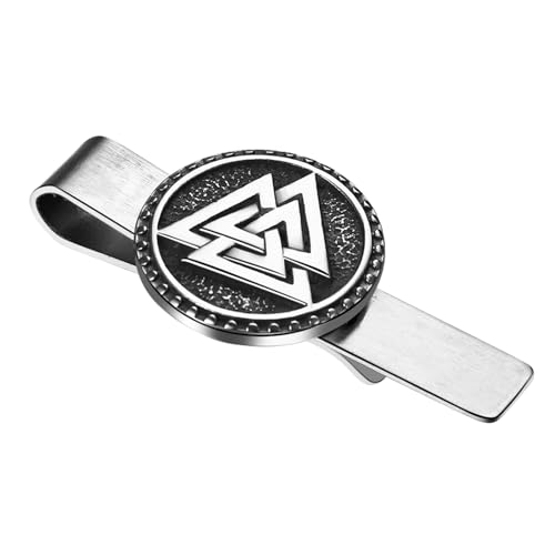 Flongo Totem Wikinger Krawattenklammer für Herren: Vintage Silber Krawattennadel skandinavischen Piraten norwegischen Schmuck Edelstahl runden Guss Amulett Vatertag Viking Geschenk von Flongo