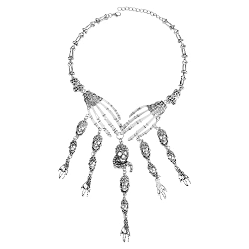 Flongo Totenkopf Klaue Halskette für Damen: Silber Punk Vintage Mehrschichtige Piraten Skelett Quaste Kette für Halloween Kostüm - Rollenspiel Accessoire - Verstellbare - Gothic Schädel Anhänger Flongo Totenkopf Klaue Halskette für Damen: Silber Punk Vintage Mehrschichtige Piraten Skelett Quaste Kette für Halloween Kostüm - Rollenspiel Accessoire - Verstellbare - Gothic Schädel Anhänger von Flongo