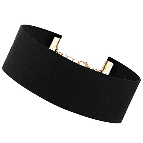 Flongo Velvet Samt Choker Damen Halsband schwarz mit gold O Ringe Anhänger punk goth gothic Halskette Kette Band Elastisch 18mm Breite Verstellbar Für Frauen Mädchen Herren Halloween Kostüm von Flongo