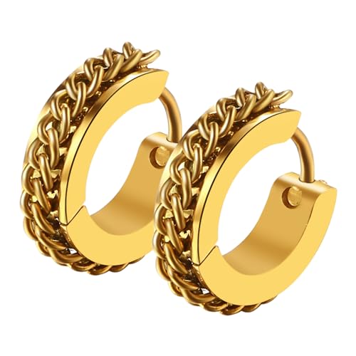 Flongo Vintage Creolen Panzerkette Ohrringe: silber gold schwarz Herren Kranz Hoop wikinger Earrings Edelstahl Ohrring Knorpelschmuck Damen Reif Ohrstecker Ohrschmuck Geschenk für Männer Frauen von Flongo