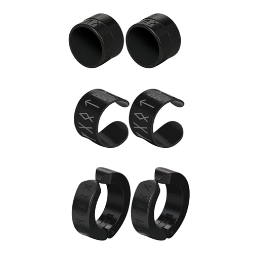 Flongo Wikinger Magnetische Ohrringe Set: Damen Herren schwarz Non-Pierced 3 Paar Magnet fake Ohrringe Edelstahl schwarz Edelstahl Ohrclip non-piercing ear cuff fake Clip Schmuckset ohne Loch von Flongo