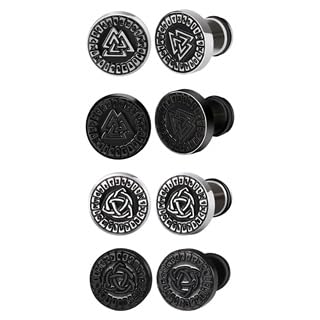 Flongo Wikinger Ohrringe Ohrstecker Herren: Valknut Runen Ohrringe aus Edelstahl Nordische Symbole Tunnel Optik Keltischer Schmuck Punk Gothic Geschenk von Flongo