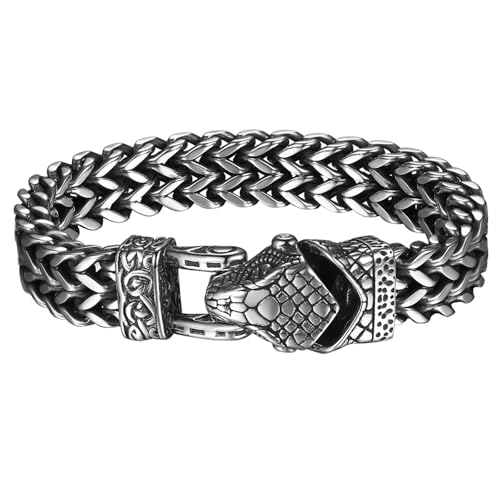 Flongo Wikinger Schlange Armband für Herren : Edelstahl Schlangenkopf Gothic Punk Franco Armkette Norwegian Biker Große Armreif Amulett Glücksbringer Halloween Weihnachten Neujahr Männer Geschenk Flongo Wikinger Schlange Armband für Herren : Edelstahl Schlangenkopf Gothic Punk Franco Armkette Norwegian Biker Große Armreif Amulett Glücksbringer Halloween Weihnachten Neujahr Männer Geschenk von Flongo
