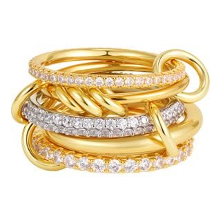 Flongo Zirkonia Stapelringe Gold für Damen: 18K Vergoldete Ringe - Stapelbare Fingerringe - Kombinierbare Schmuckringe - Modeschmuck Ringset - Geschenk für Frauen - Nickelfrei Antiallergen - Größe 54 von Flongo