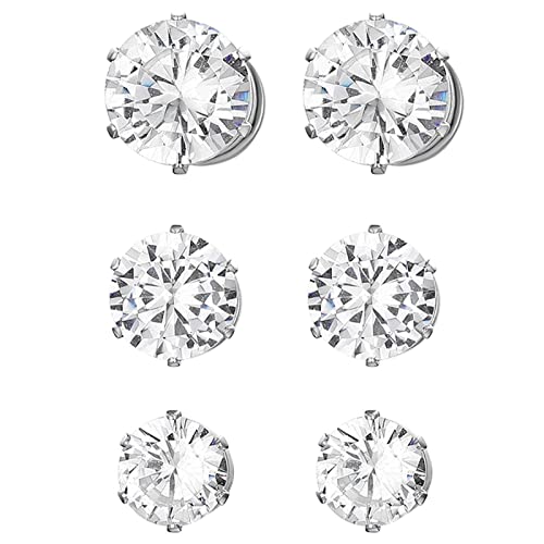 Flongo Magnet Ohrringe Damen Diamant: kein Loch Ohrstecker mit Zirkonia magnetische Kristallohrringe magnetic earrings für Herren women men silber Ohrschmuck Set von Flongo