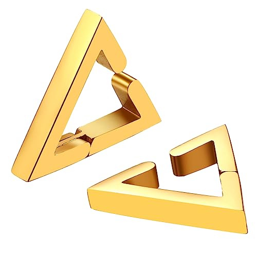 Flongo ohne loch Creolon Dreieck Ohrringe Ohrklemme gold ohr klipp ohrklipser clip ohne löcher Ohrstecker dreieckig Edelstahl Triangel Geometrisch Ohrschmuck punk Earrings für Damen und Herren von Flongo