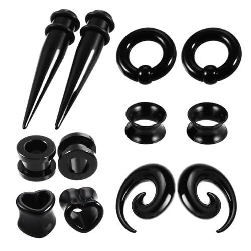 Ohr Gauge Stretch Tunnel Tapered Kit 12 Stück Spike Heart Shaped Spiral Acryl Silikon Extender Punk Gothic 6mm Ohr Erweiterung für Männer und Frauen von Flongo
