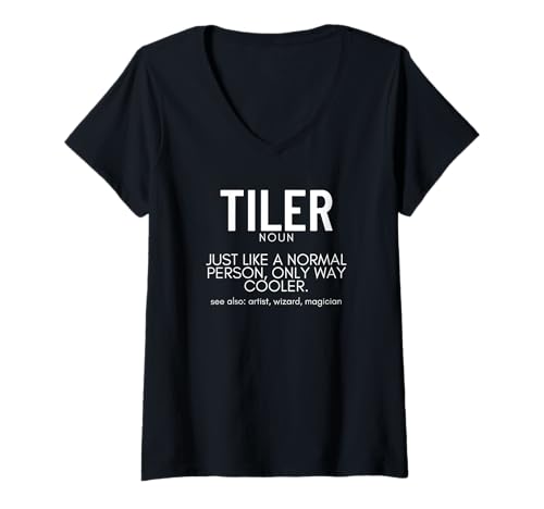Damen Fliesenleger Definition Vintage Retro Lustiger Fliesenleger T-Shirt mit V-Ausschnitt Damen Fliesenleger Definition Vintage Retro Lustiger Fliesenleger T-Shirt mit V-Ausschnitt von Flooring Installer And Tile Worker Apparel