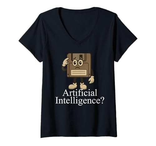 Damen Künstliche Intelligenz? Diskette T-Shirt mit V-Ausschnitt Damen Künstliche Intelligenz? Diskette T-Shirt mit V-Ausschnitt von Floppy Hard Disc Design Co.