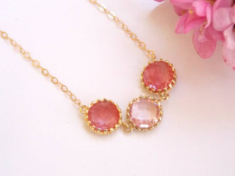 Hochzeit Schmuck, Koralle Und Pfirsich Halskette, Grapefruit Pfirsich, Gold Filled Brautjungfern Geschenke, Brautjungfer Anhänger von FlorBridalJewelry
