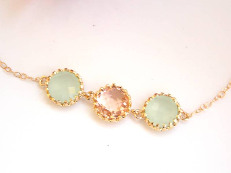 Hochzeit Schmuck, Minze, Pfirsich Und Licht Armband, Gefüllte Goldarmband, Brautjungfer Armband Brautjungfer, Brautjungfern Geschenk von FlorBridalJewelry