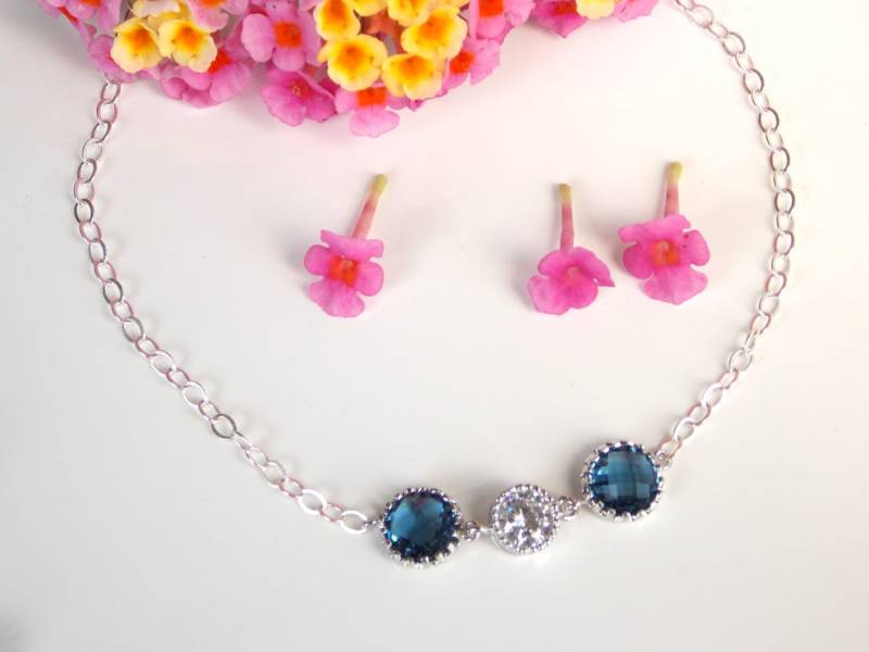 Hochzeit Schmuck, Navy Blau Und Klar, Zirkonia, Sterling Silber, Brautjungfer Armband, Brautjungferngeschenk von FlorBridalJewelry