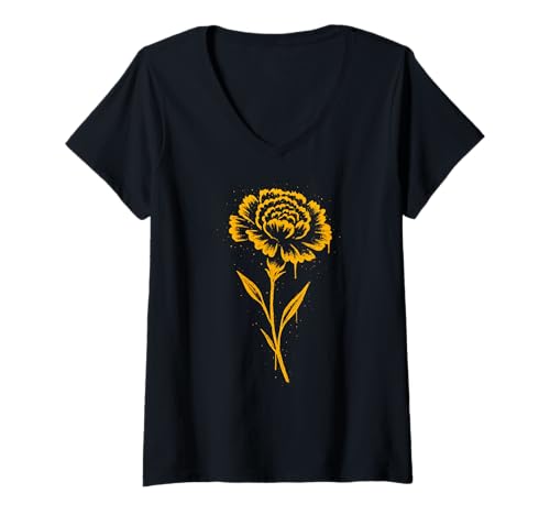 Damen Nelke Blume Graffiti Stil Floral Street Art T-Shirt mit V-Ausschnitt Damen Nelke Blume Graffiti Stil Floral Street Art T-Shirt mit V-Ausschnitt von Flora Flow