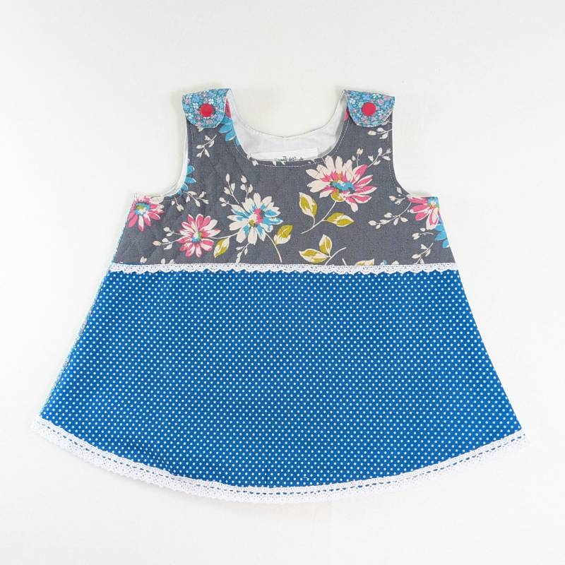 3 Meter Patchwork Baby Trägerkleid, Handgemachte Mädchen Kleid, Baby-Dusche-Geschenk, Floral Und Dot Outfit, Snap Strampler Blumen von FloraAndFaunaKids