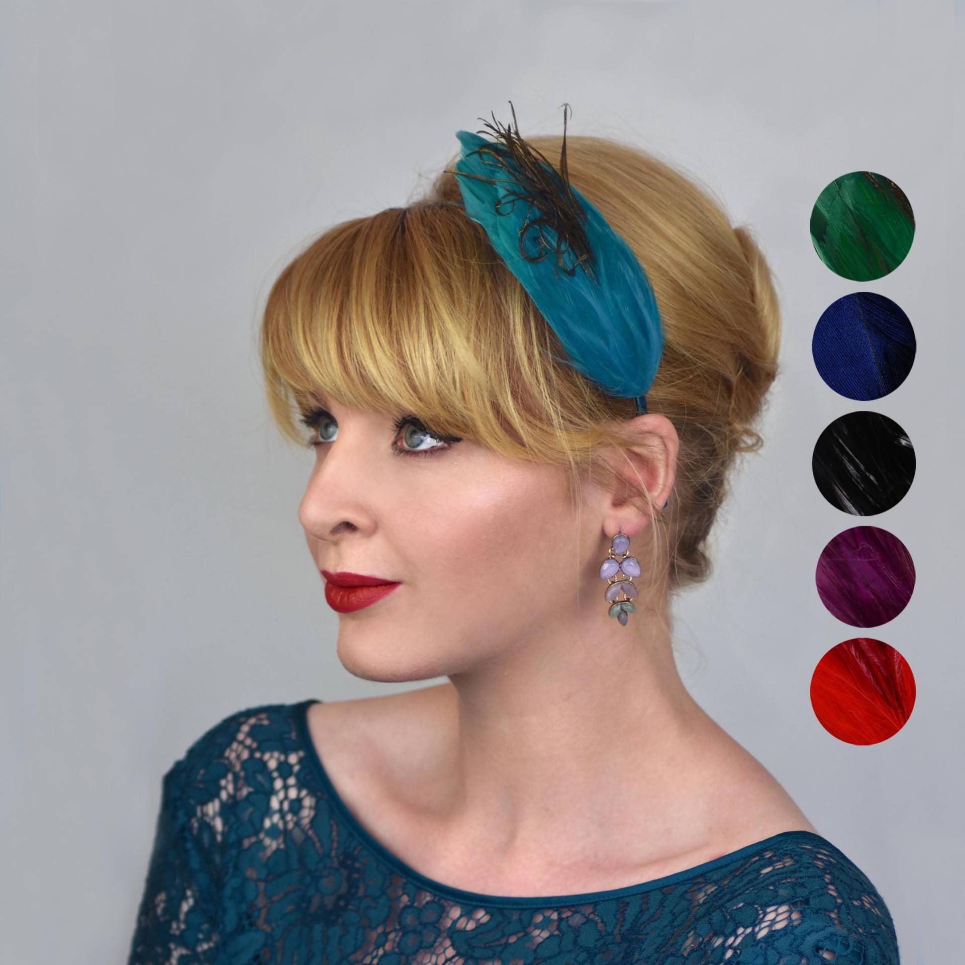 Seitliches Hockendes Feder Fascinator-stirnband in Petrol, Marineblau, Pflaume, Rot Oder Schwarz | Kopfschmuck Fascinator von FloraAndTheFox