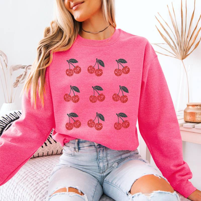 Kirsche Landhaus Stil Bauernmarkt Sweatshirt, Boho Rote Kirschen Pullover, Süsses Sommer Mädchen Outfit, Garten Party Bbq Tag Rundhalsshirt von FloraHappiness